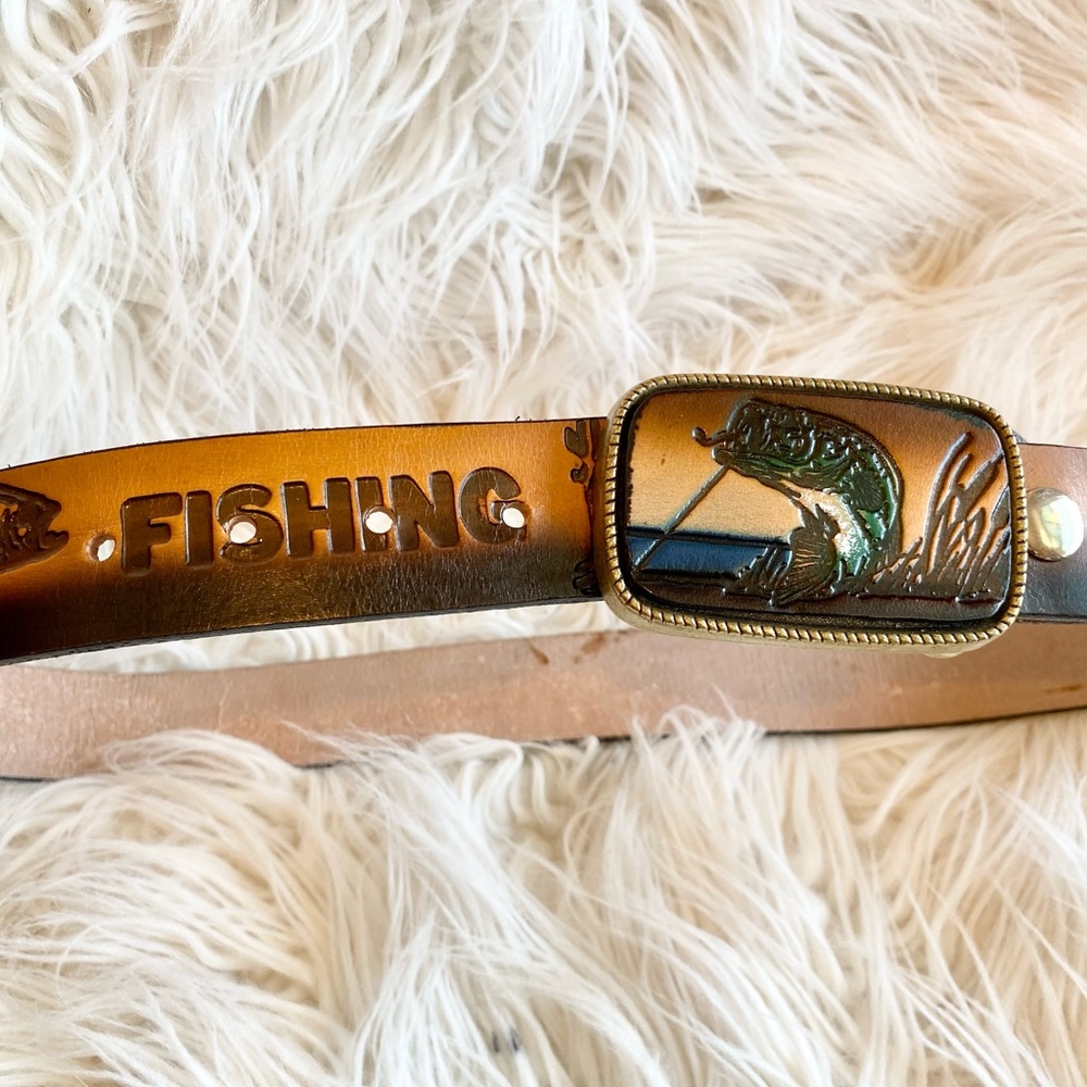 Bass Fishing Hand Crafted Leather Belt & Buckle